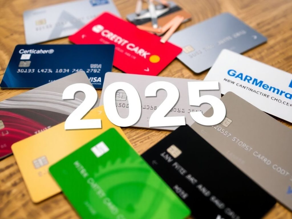 Cele mai bune carduri de credit în 2025: oferte și beneficii 1 Carduri de credit diverse pe o suprafață din lemn.