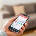 Mână ținând telefon cu aplicație bancară pentru deschiderea unui cont.