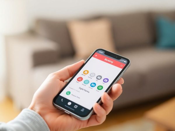 Mână ținând telefon cu aplicație bancară pentru deschiderea unui cont.